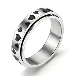 Stainless Steel Heart Spinner Ring Silver Band Fidget Ring